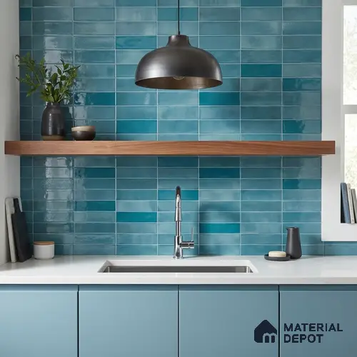 Faux Subway Wall Tile TL 11227 Azure Drift 2 ft x 1 ft Ceramic Glossy Finish Tile - 9 mm | Suitable For Bathroom, Balcony & Kitchen Backsplash