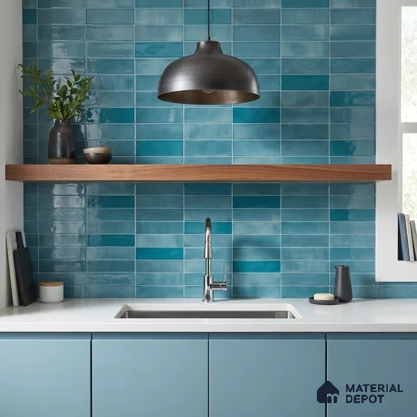 Faux Subway Wall Tile TL 11227 Azure Drift 2 ft x 1 ft Ceramic Glossy Finish Tile - 9 mm | Suitable For Bathroom, Dining Area, Kitchen Backsplash