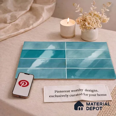 Faux Subway Wall Tile TL 11227 Azure Drift 2 ft x 1 ft Ceramic Glossy Finish Tile - 9 mm | Suitable For Bathroom, Dining Area, Kitchen Backsplash