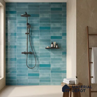 Faux Subway Wall Tile TL 11227 Azure Drift 2 ft x 1 ft Ceramic Glossy Finish Tile - 9 mm | Suitable For Bathroom, Dining Area, Kitchen Backsplash