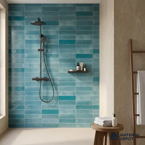 Faux Subway Wall Tile TL 11227 Azure Drift 2 ft x 1 ft Ceramic Glossy Finish Tile - 9 mm | Suitable For Bathroom, Dining Area, Kitchen Backsplash