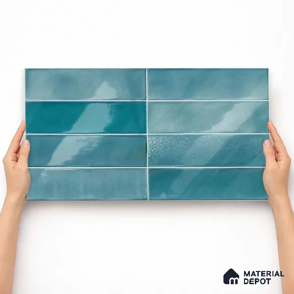 Faux Subway Wall Tile TL 11227 Azure Drift 2 ft x 1 ft Ceramic Glossy Finish Tile - 9 mm | Suitable For Bathroom, Dining Area, Kitchen Backsplash