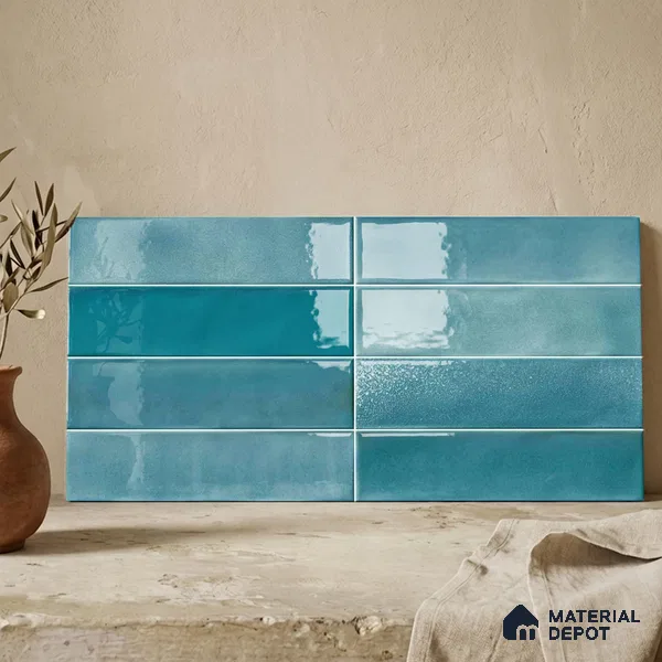 Faux Subway Wall Tile TL 11227 Azure Drift 2 ft x 1 ft Ceramic Glossy Finish Tile - 9 mm | Suitable For Bathroom, Dining Area, Kitchen Backsplash