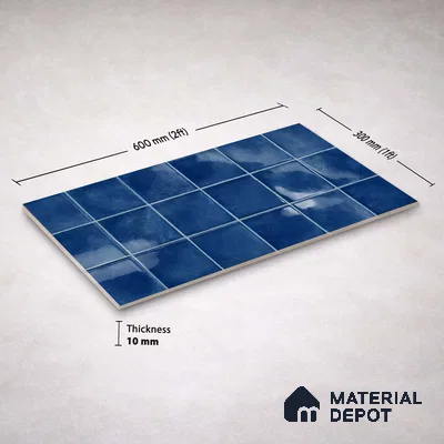 Faux Subway Wall Tile TL 11248 Indigo Mist 2 ft x 1 ft Ceramic Glossy Finish Tile - 9 mm | Suitable For Bathroom, Balcony & Kitchen Backsplash (Sample)