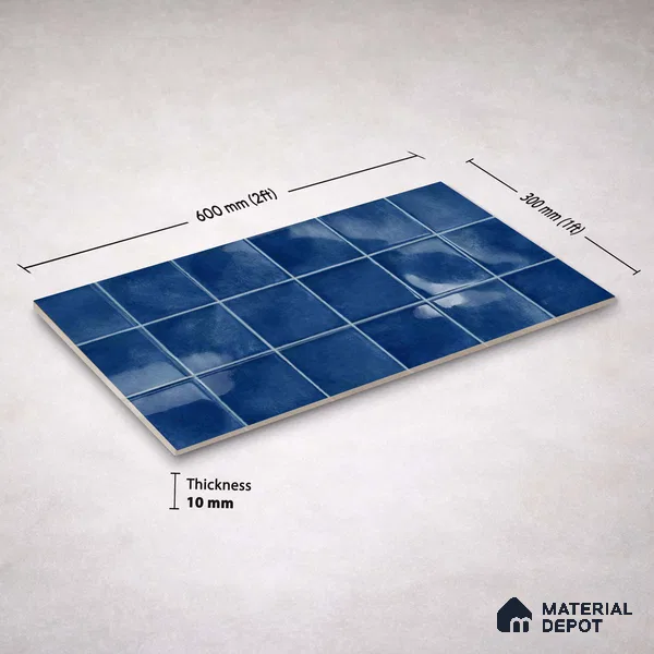 Faux Subway Wall Tile TL 11248 Indigo Mist 2 ft x 1 ft Ceramic Glossy Finish Tile - 9 mm | Suitable For Bathroom, Balcony & Kitchen Backsplash (Sample)