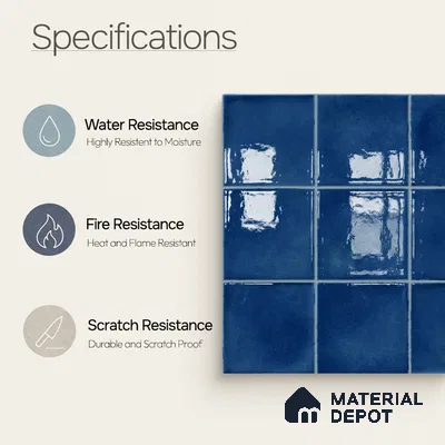 Faux Subway Wall Tile TL 11248 Indigo Mist 2 ft x 1 ft Ceramic Glossy Finish Tile - 9 mm | Suitable For Bathroom, Balcony & Kitchen Backsplash (Sample)
