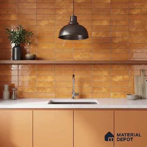 Faux Subway Wall Tile TL 11230 Sunbaked Brick 2 ft x 1 ft Ceramic Glossy Finish Tile - 9 mm | Suitable For Bathroom, Dining Area, Kitchen Backsplash