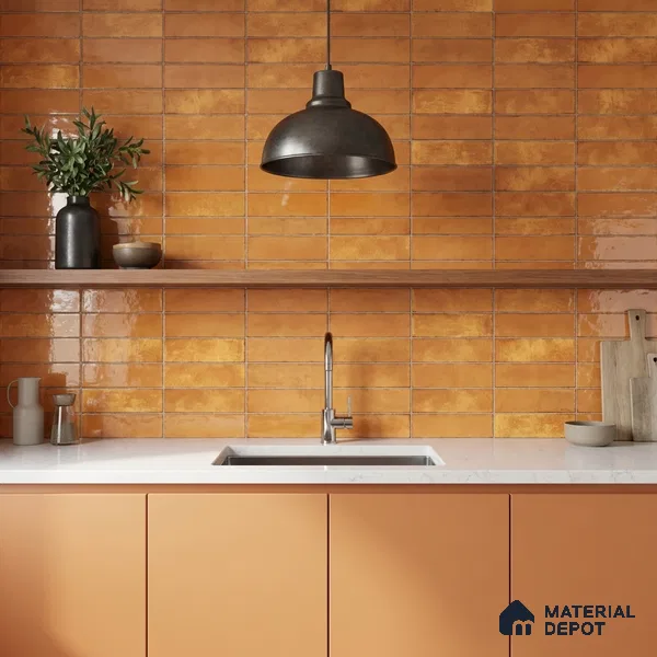 Faux Subway Wall Tile TL 11230 Sunbaked Brick 2 ft x 1 ft Ceramic Glossy Finish Tile - 9 mm | Suitable For Bathroom, Dining Area, Kitchen Backsplash