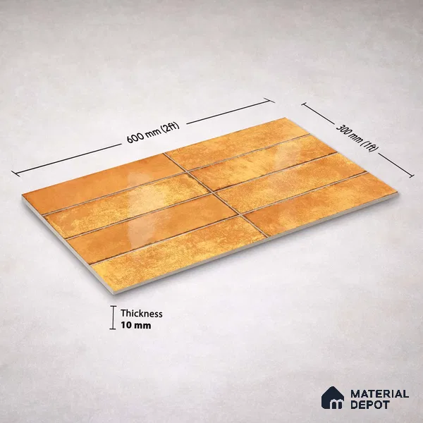 Faux Subway Wall Tile TL 11230 Sunbaked Brick 2 ft x 1 ft Ceramic Glossy Finish Tile - 9 mm | Suitable For Bathroom, Dining Area, Kitchen Backsplash