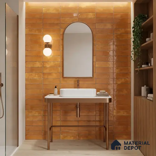 Faux Subway Wall Tile TL 11230 Sunbaked Brick 2 ft x 1 ft Ceramic Glossy Finish Tile - 9 mm | Suitable For Bathroom, Balcony & Kitchen Backsplash