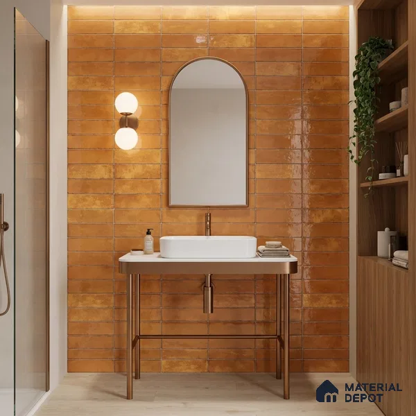 Faux Subway Wall Tile TL 11230 Sunbaked Brick 2 ft x 1 ft Ceramic Glossy Finish Tile - 9 mm | Suitable For Bathroom, Dining Area, Kitchen Backsplash