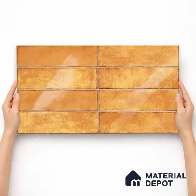 Faux Subway Wall Tile TL 11230 Sunbaked Brick 2 ft x 1 ft Ceramic Glossy Finish Tile - 9 mm | Suitable For Bathroom, Dining Area, Kitchen Backsplash