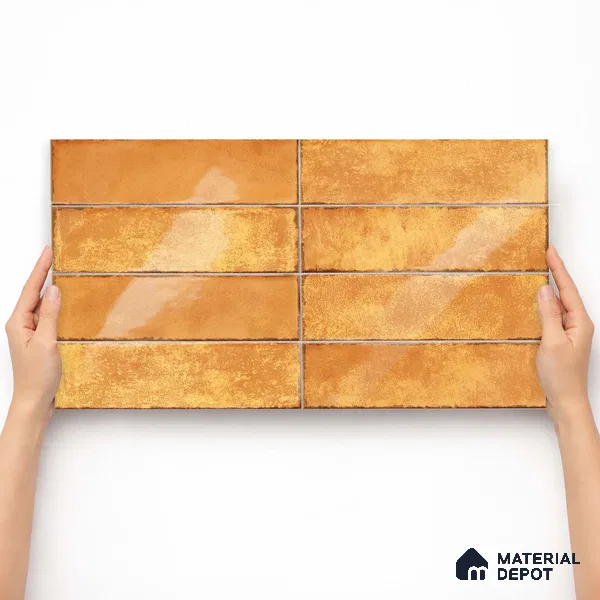 Faux Subway Wall Tile TL 11230 Sunbaked Brick 2 ft x 1 ft Ceramic Glossy Finish Tile - 9 mm | Suitable For Bathroom, Dining Area, Kitchen Backsplash