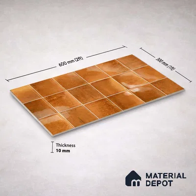 Faux Subway Wall Tile TL 11247 Bronze Ember 2 ft x 1 ft Ceramic Glossy Finish Tile - 9 mm | Suitable For Bathroom, Basin Area, Kitchen Backsplash