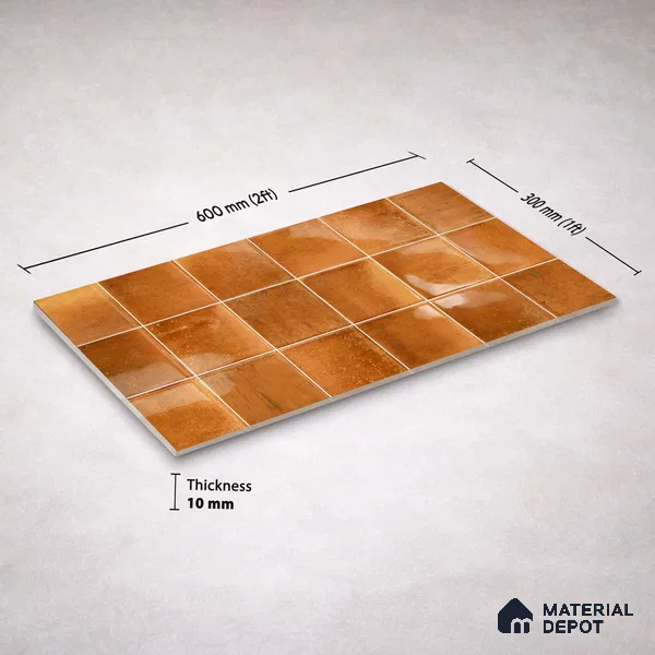 Faux Subway Wall Tile TL 11247 Bronze Ember 2 ft x 1 ft Ceramic Glossy Finish Tile - 9 mm | Suitable For Bathroom, Basin Area, Kitchen Backsplash