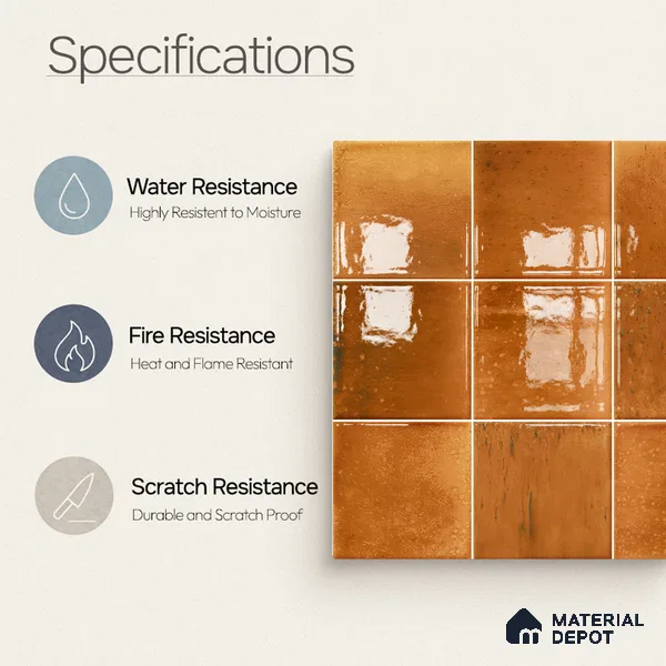 Faux Subway Wall Tile TL 11247 Bronze Ember 2 ft x 1 ft Ceramic Glossy Finish Tile - 9 mm | Suitable For Bathroom, Basin Area, Kitchen Backsplash