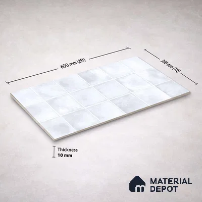 Faux Subway Wall Tile TL 11249 Frosted Mist 2 ft x 1 ft Ceramic Glossy Finish Tile - 9 mm | Suitable For Bathroom, Basin Area, Kitchen Backsplash