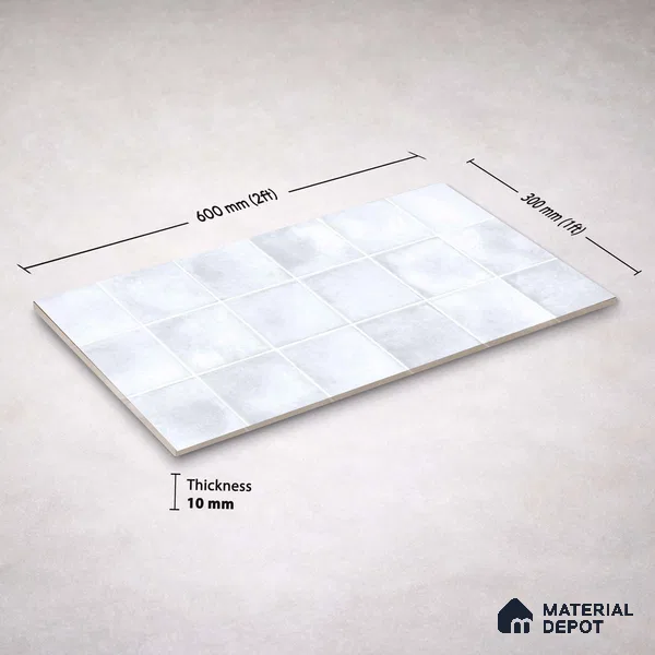 Faux Subway Wall Tile TL 11249 Frosted Mist 2 ft x 1 ft Ceramic Glossy Finish Tile - 9 mm | Suitable For Bathroom, Basin Area, Kitchen Backsplash