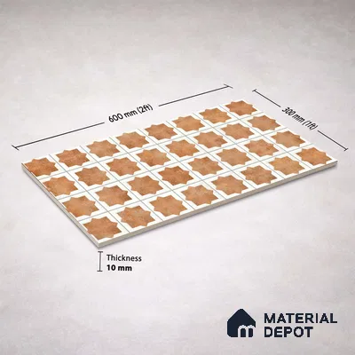 Patterned Wall Tile TL 11270 Cotto Star Mosaic 2 ft x 1 ft Ceramic Granulla Finish Tile - 9 mm | Suitable For Bathroom, Balcony & Kitchen Backsplash
