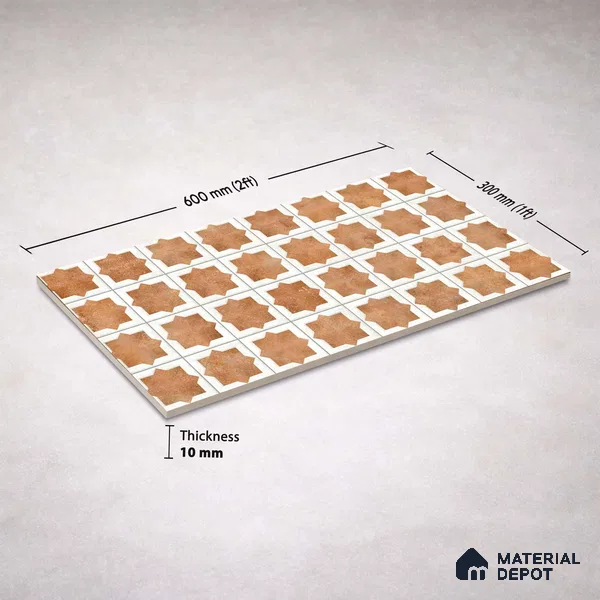Patterned Wall Tile TL 11270 Cotto Star Mosaic 2 ft x 1 ft Ceramic Granulla Finish Tile - 9 mm | Suitable For Bathroom, Balcony & Kitchen Backsplash