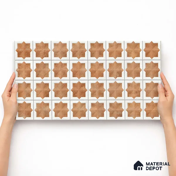 Patterned Wall Tile TL 11270 Cotto Star Mosaic 2 ft x 1 ft Ceramic Granulla Finish Tile - 9 mm | Suitable For Bathroom, Balcony & Kitchen Backsplash