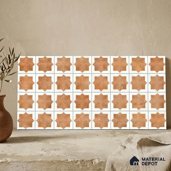 Patterned Wall Tile TL 11270 Cotto Star Mosaic 2 ft x 1 ft Ceramic Granulla Finish Tile - 9 mm | Suitable For Bathroom, Balcony & Kitchen Backsplash