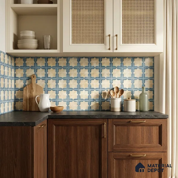 Patterned Wall Tile TL 11271 Azure Medina 2 ft x 1 ft Ceramic Granulla Finish Tile - 9 mm | Suitable For Bathroom, Balcony & Kitchen Backsplash