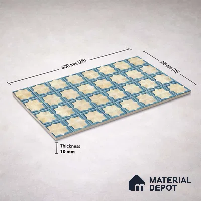 Patterned Wall Tile TL 11271 Azure Medina 2 ft x 1 ft Ceramic Granulla Finish Tile - 9 mm | Suitable For Bathroom, Balcony & Kitchen Backsplash