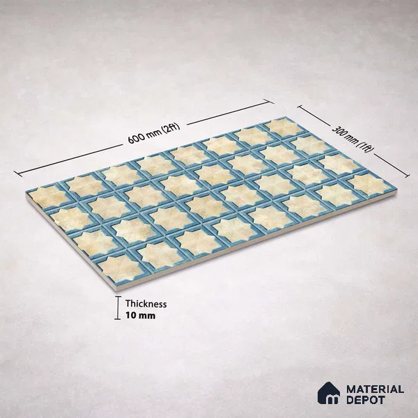 Patterned Wall Tile TL 11271 Azure Medina 2 ft x 1 ft Ceramic Granulla Finish Tile - 9 mm | Suitable For Bathroom, Balcony & Kitchen Backsplash