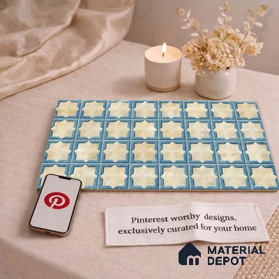 Patterned Wall Tile TL 11271 Azure Medina 2 ft x 1 ft Ceramic Granulla Finish Tile - 9 mm | Suitable For Bathroom, Balcony & Kitchen Backsplash