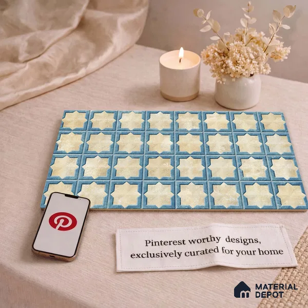 Patterned Wall Tile TL 11271 Azure Medina 2 ft x 1 ft Ceramic Granulla Finish Tile - 9 mm | Suitable For Bathroom, Balcony & Kitchen Backsplash