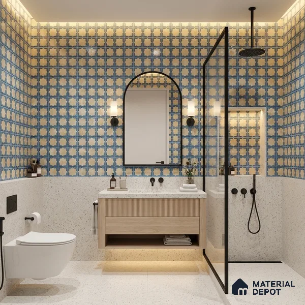 Patterned Wall Tile TL 11271 Azure Medina 2 ft x 1 ft Ceramic Granulla Finish Tile - 9 mm | Suitable For Bathroom, Balcony & Kitchen Backsplash