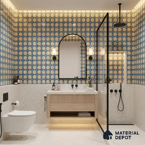 Patterned Wall Tile TL 11271 Azure Medina 2 ft x 1 ft Ceramic Granulla Finish Tile - 9 mm | Suitable For Bathroom, Balcony & Kitchen Backsplash