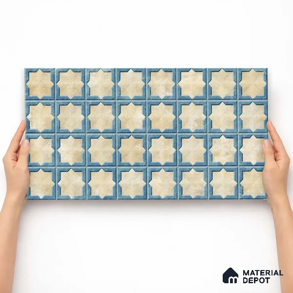 Patterned Wall Tile TL 11271 Azure Medina 2 ft x 1 ft Ceramic Granulla Finish Tile - 9 mm | Suitable For Bathroom, Balcony & Kitchen Backsplash