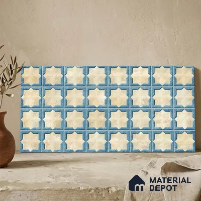 Patterned Wall Tile TL 11271 Azure Medina 2 ft x 1 ft Ceramic Granulla Finish Tile - 9 mm | Suitable For Bathroom, Balcony & Kitchen Backsplash