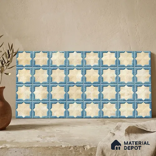 Patterned Wall Tile TL 11271 Azure Medina 2 ft x 1 ft Ceramic Granulla Finish Tile - 9 mm | Suitable For Bathroom, Balcony & Kitchen Backsplash