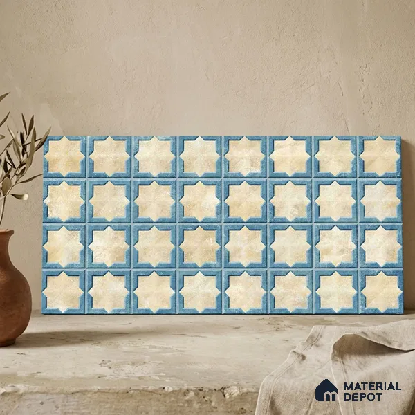 Patterned Wall Tile TL 11271 Azure Medina 2 ft x 1 ft Ceramic Granulla Finish Tile - 9 mm | Suitable For Bathroom, Balcony & Kitchen Backsplash