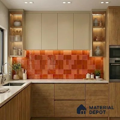 Faux Subway Wall Tile TL 11236 Terracotta Patch 2 ft x 1 ft Ceramic Glossy Finish Tile - 9 mm | Suitable For Bathroom, Basin Area, Kitchen Backsplash