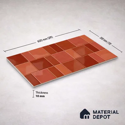 Faux Subway Wall Tile TL 11236 Terracotta Patch 2 ft x 1 ft Ceramic Glossy Finish Tile - 9 mm | Suitable For Bathroom, Basin Area, Kitchen Backsplash