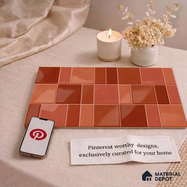 Faux Subway Wall Tile TL 11236 Terracotta Patch 2 ft x 1 ft Ceramic Glossy Finish Tile - 9 mm | Suitable For Bathroom, Basin Area, Kitchen Backsplash