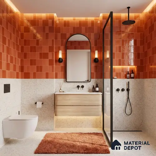 Faux Subway Wall Tile TL 11236 Terracotta Patch 2 ft x 1 ft Ceramic Glossy Finish Tile - 9 mm | Suitable For Bathroom, Balcony & Kitchen Backsplash