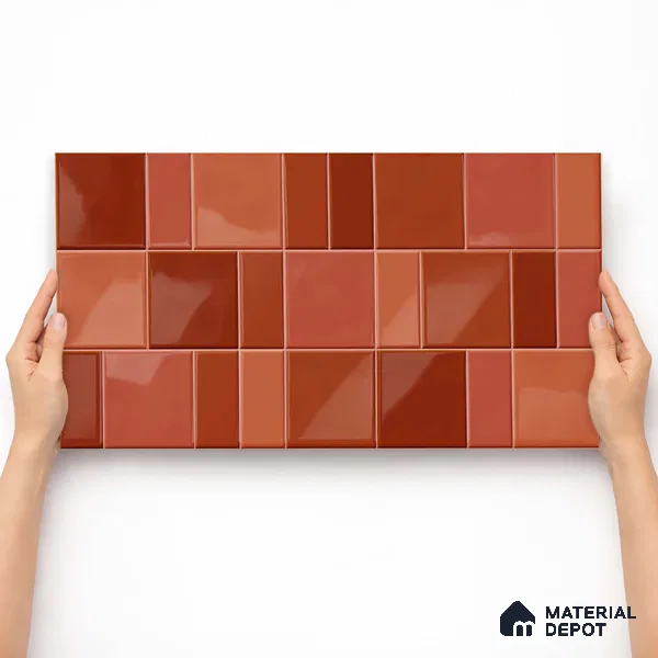 Faux Subway Wall Tile TL 11236 Terracotta Patch 2 ft x 1 ft Ceramic Glossy Finish Tile - 9 mm | Suitable For Bathroom, Basin Area, Kitchen Backsplash