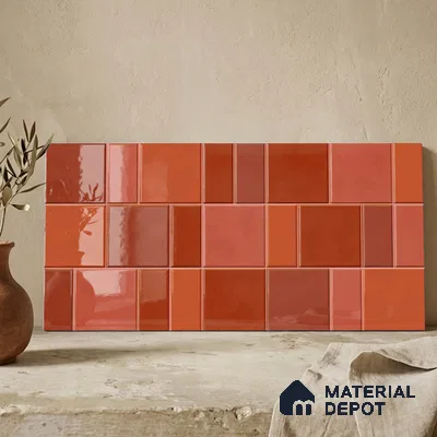 Faux Subway Wall Tile TL 11236 Terracotta Patch 2 ft x 1 ft Ceramic Glossy Finish Tile - 9 mm | Suitable For Bathroom, Basin Area, Kitchen Backsplash