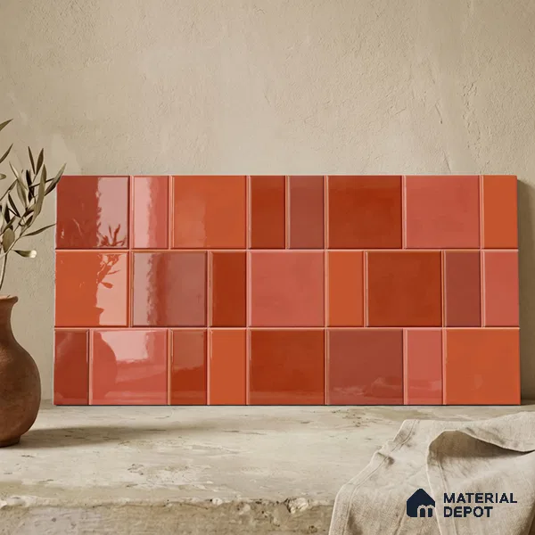 Faux Subway Wall Tile TL 11236 Terracotta Patch 2 ft x 1 ft Ceramic Glossy Finish Tile - 9 mm | Suitable For Bathroom, Basin Area, Kitchen Backsplash