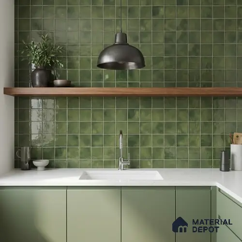 Faux Subway Wall Tile TL 11258 Verdant Mist 2 ft x 1 ft Ceramic Glossy Finish Tile - 9 mm | Suitable For Bathroom, Balcony & Kitchen Backsplash