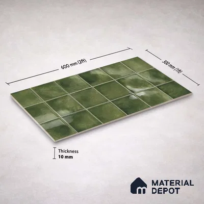 Faux Subway Wall Tile TL 11258 Verdant Mist 2 ft x 1 ft Ceramic Glossy Finish Tile - 9 mm | Suitable For Bathroom, Basin Area, Kitchen Backsplash