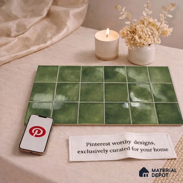 Faux Subway Wall Tile TL 11258 Verdant Mist 2 ft x 1 ft Ceramic Glossy Finish Tile - 9 mm | Suitable For Bathroom, Basin Area, Kitchen Backsplash