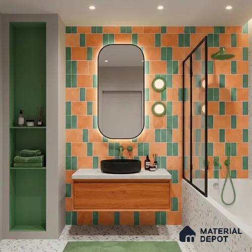 Faux Subway Wall Tile TL 11262 Terracotta Grove 2 ft x 1 ft Ceramic Granulla Finish Tile - 9 mm | Suitable For Bathroom, Balcony & Kitchen Backsplash