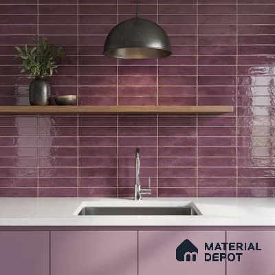 Faux Subway Wall Tile TL 11233 Aubergine Patina 2 ft x 1 ft Ceramic Glossy Finish Tile - 9 mm | Suitable For Bathroom, Dining Area, Kitchen Backsplash