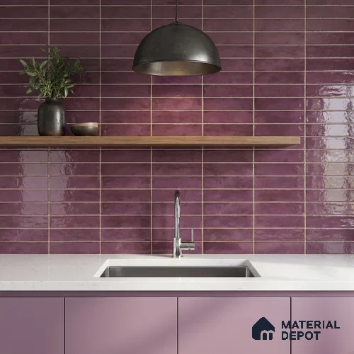Faux Subway Wall Tile TL 11233 Aubergine Patina 2 ft x 1 ft Ceramic Glossy Finish Tile - 9 mm | Suitable For Bathroom, Balcony & Kitchen Backsplash
